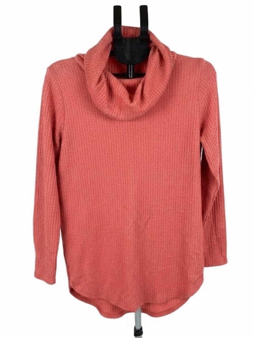 St. John's Bay Coral Pink Waffle Knit Cowl Neck Top Size L Thermal Pullover